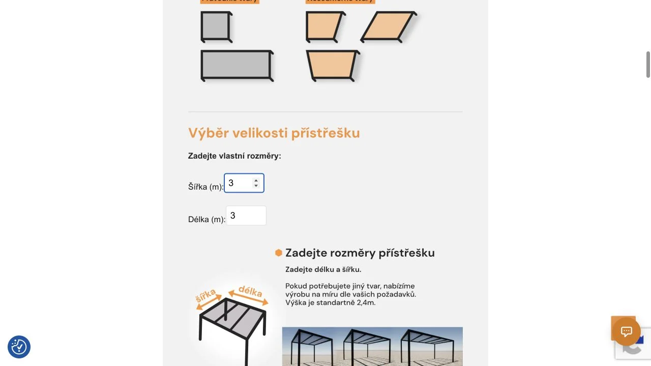 Reálný kalkulátor ceny přístřešku Rozboud Kovo s rozměry tři krát tři metry